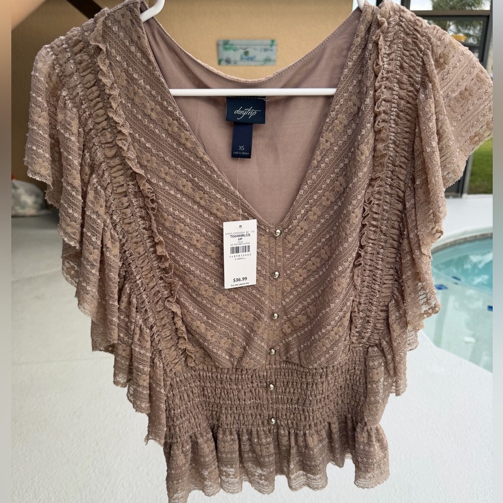 Daytrip- Ruffled Tan Blouse - Picture 5 of 5